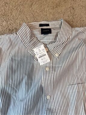 J. Crew White Button-Down Shirt with Navy Pinstripes